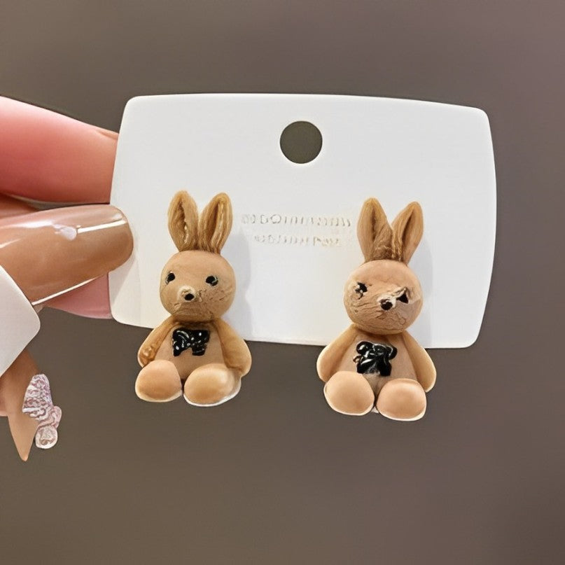 Cute Rabbit Earrings | Korean Style Cartoon Plush Rabbit Bow Earrings For Women Girls – 1 Pair (random Color)